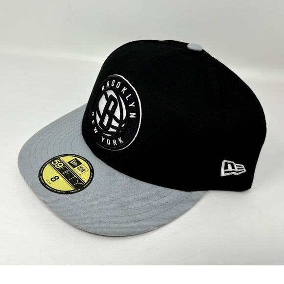 NBA BROOKLYN NETS Mens 2-Tone 59FIFTY Fitted New Era Cap, 8, Black - Picture 2 of 5
